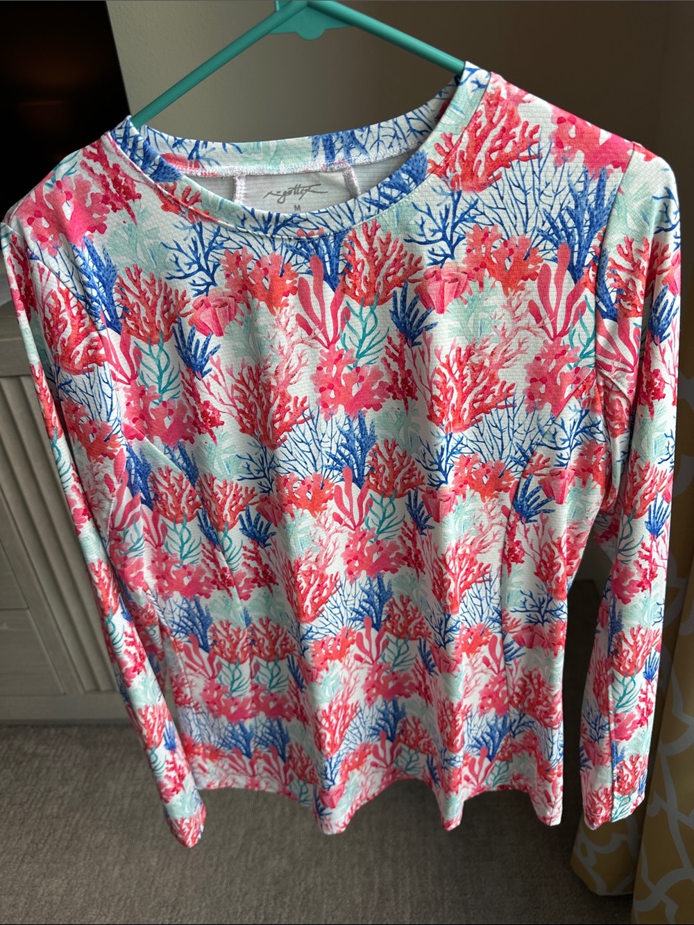 Coral Reef Print Long Sleeve Women’s Top - Pink / Blue